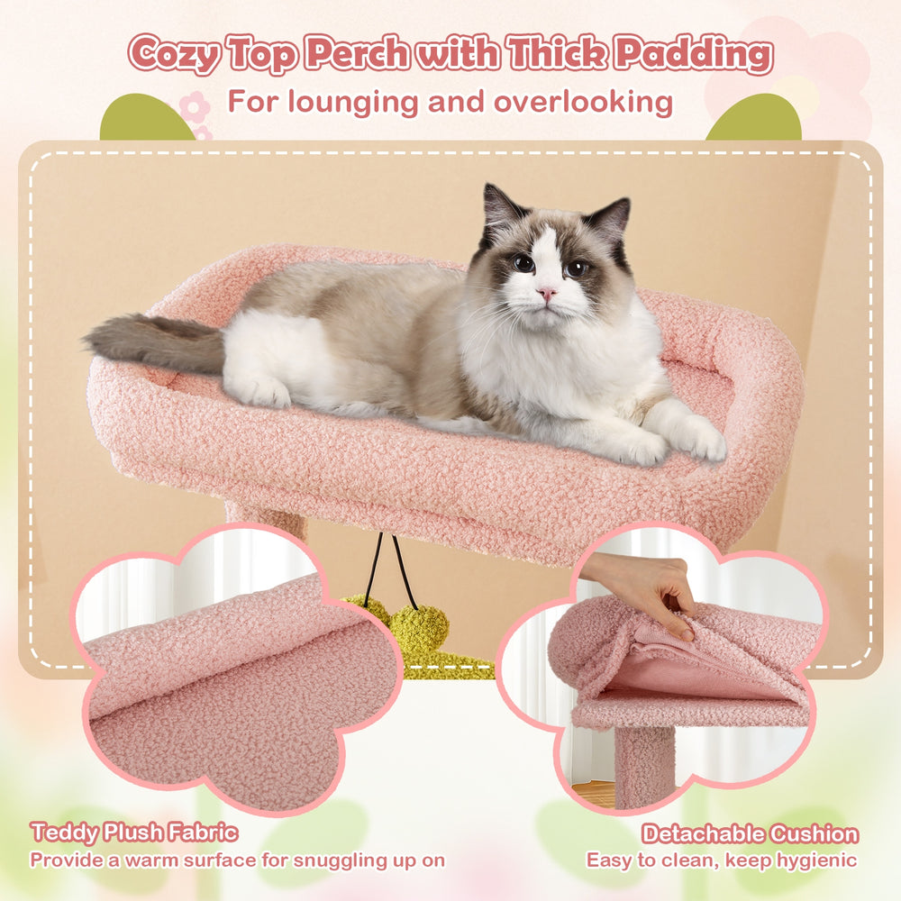 58 Inch Tall Multi-Level Cat Tree Aesthetic Floral Kitten Tower - view 6
