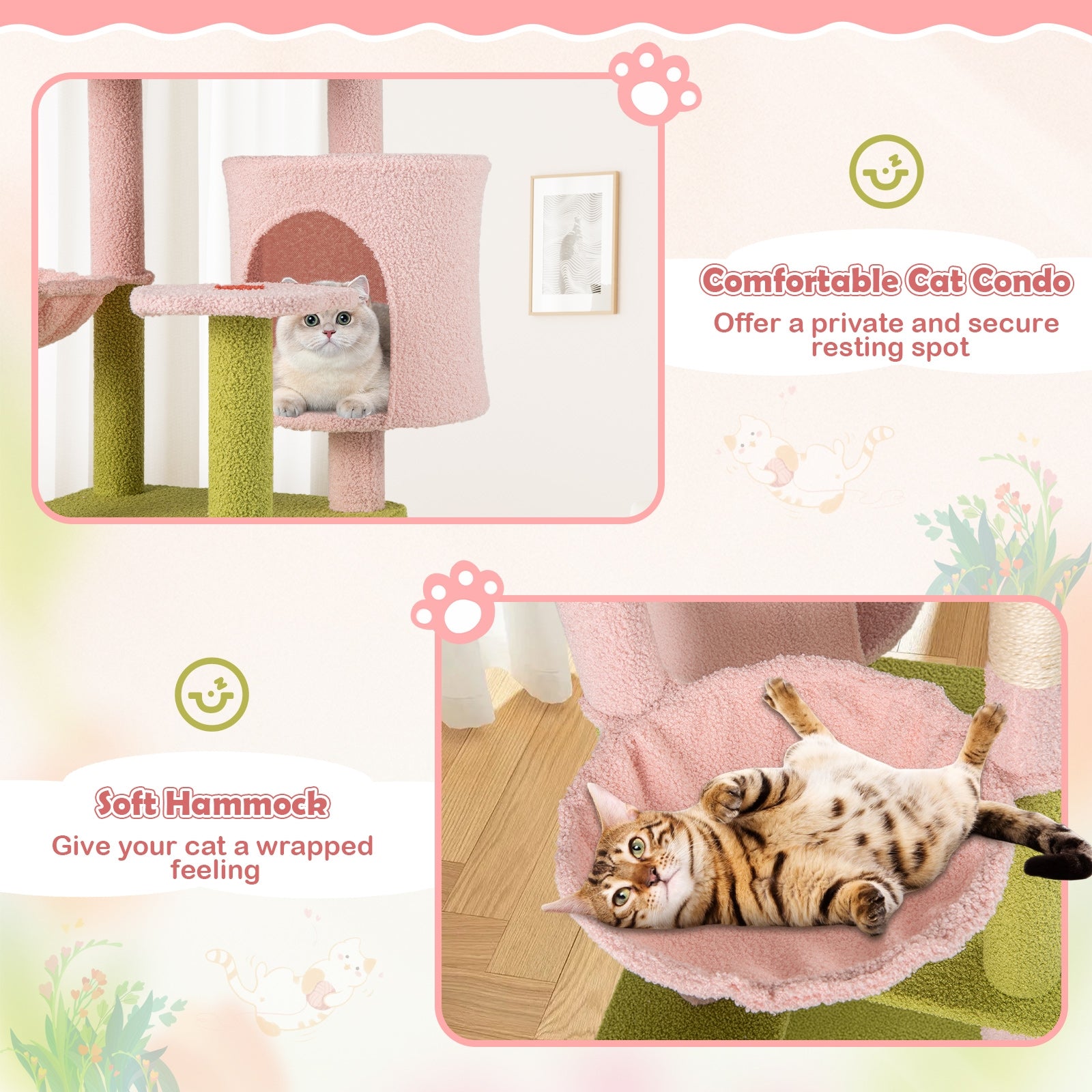 58 Inch Tall Multi-Level Cat Tree Aesthetic Floral Kitten Tower - view 7