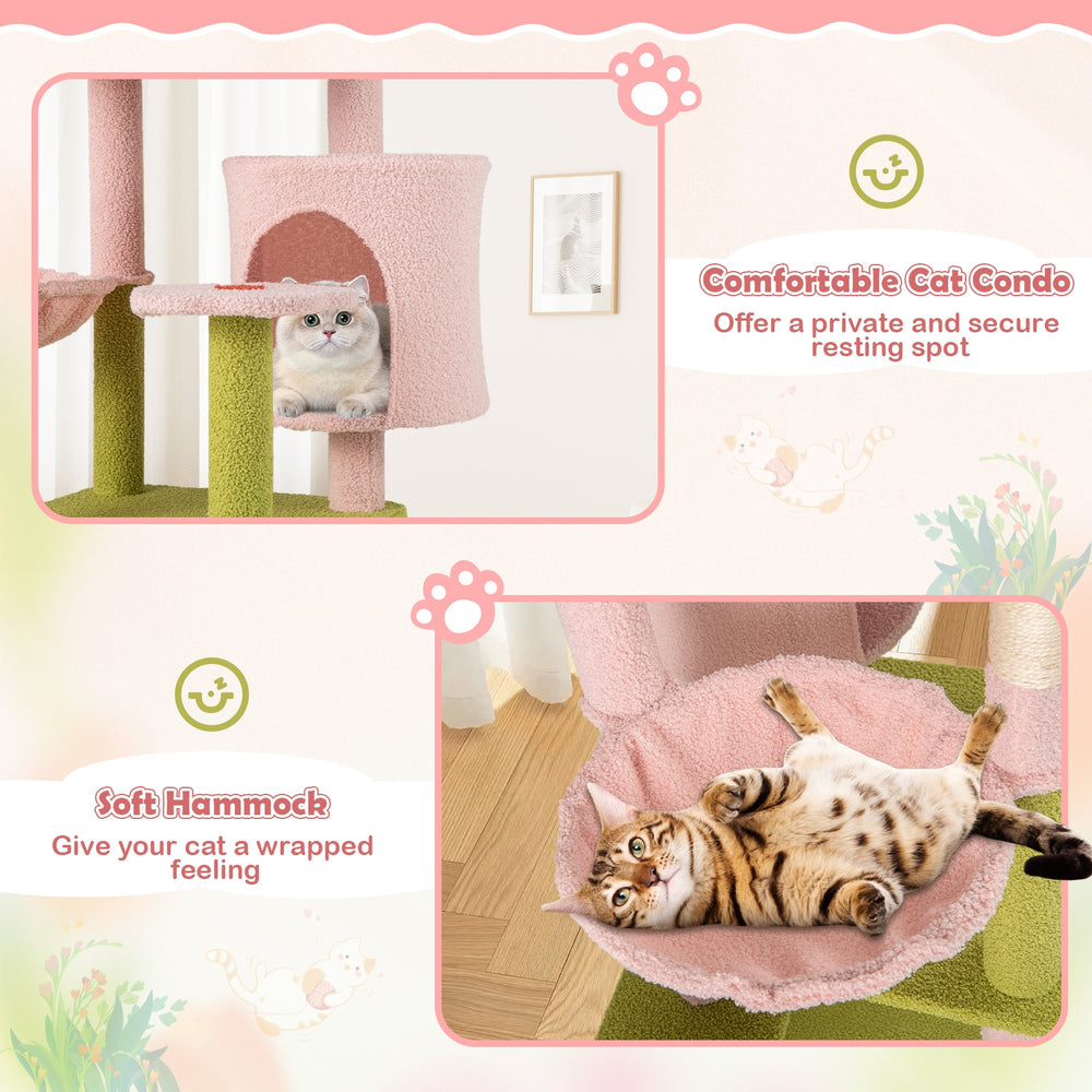 58 Inch Tall Multi-Level Cat Tree Aesthetic Floral Kitten Tower - view 7