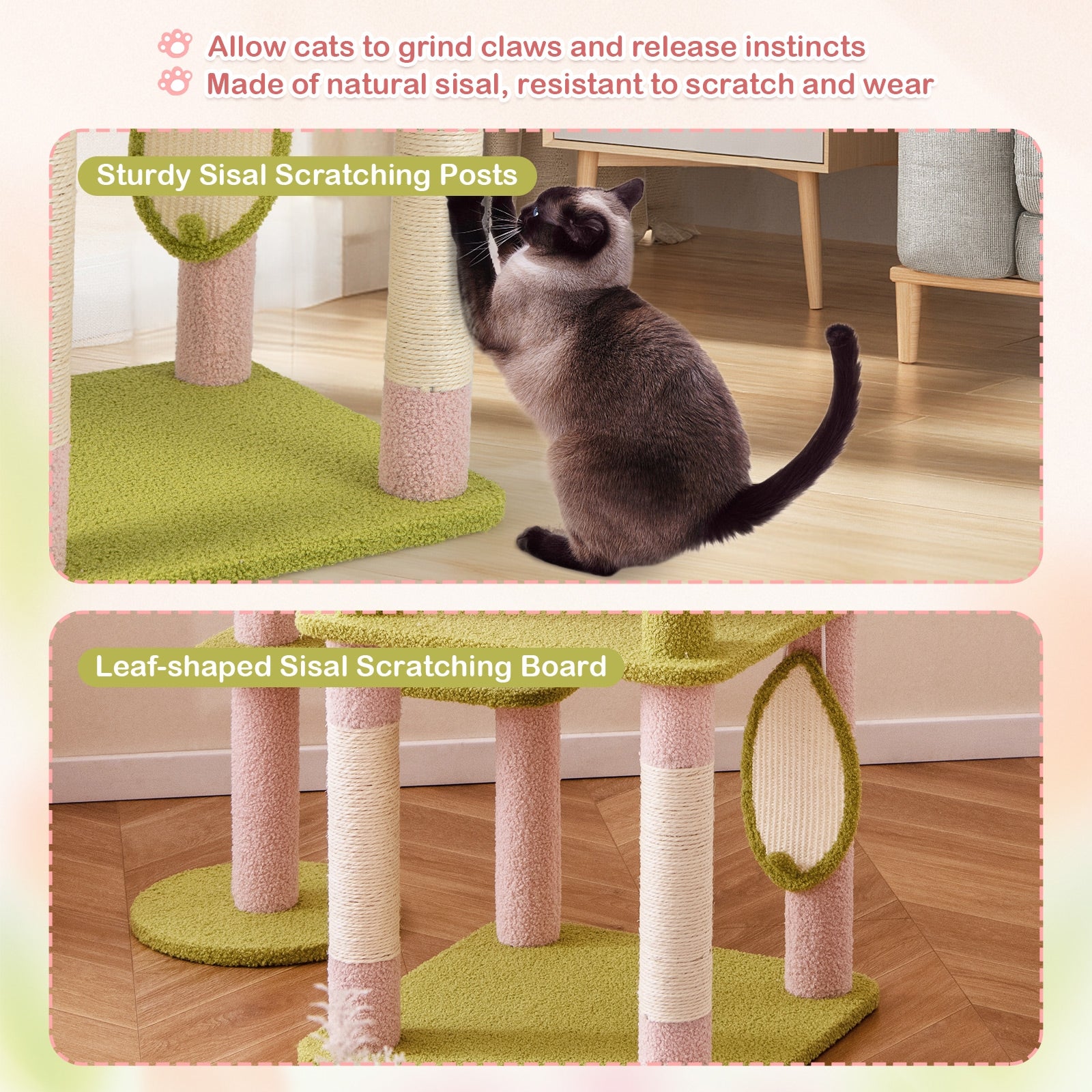 58 Inch Tall Multi-Level Cat Tree Aesthetic Floral Kitten Tower - view 8