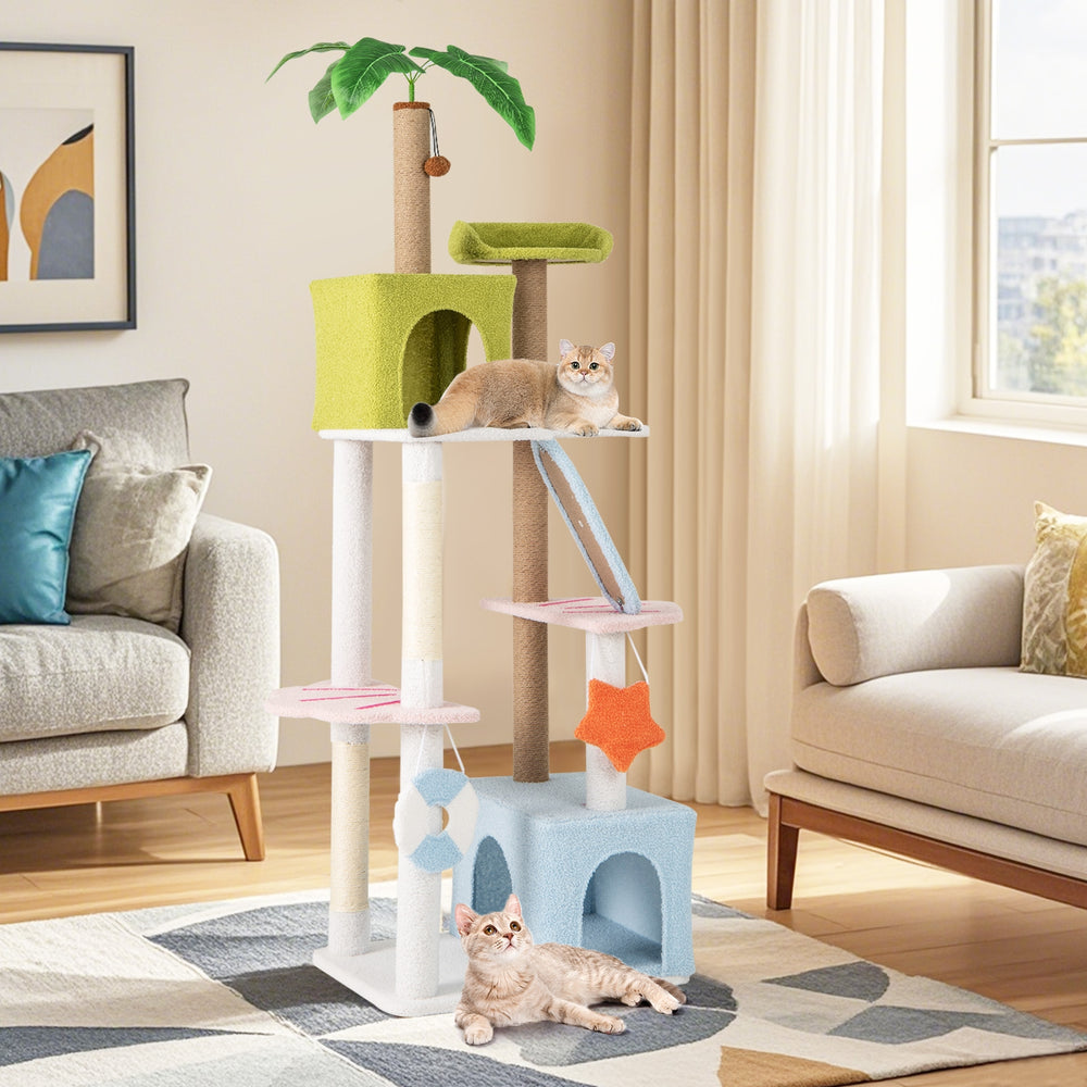 71 Inch Cat Tree Multi-Level Aesthetic Beach-Themed Kitten Tower-Colorful - view 2