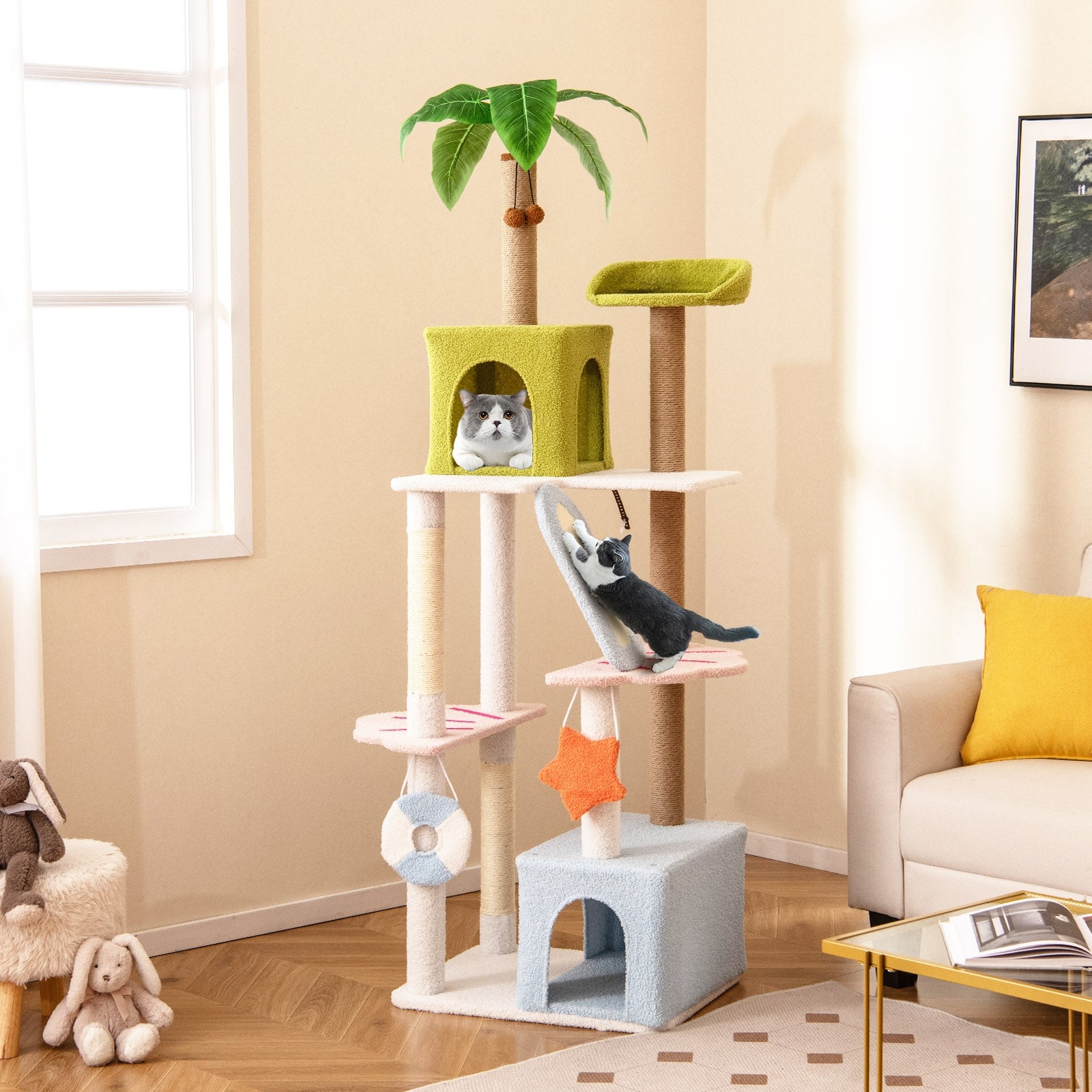 71 Inch Cat Tree Multi-Level Aesthetic Beach-Themed Kitten Tower-Colorful - view 3
