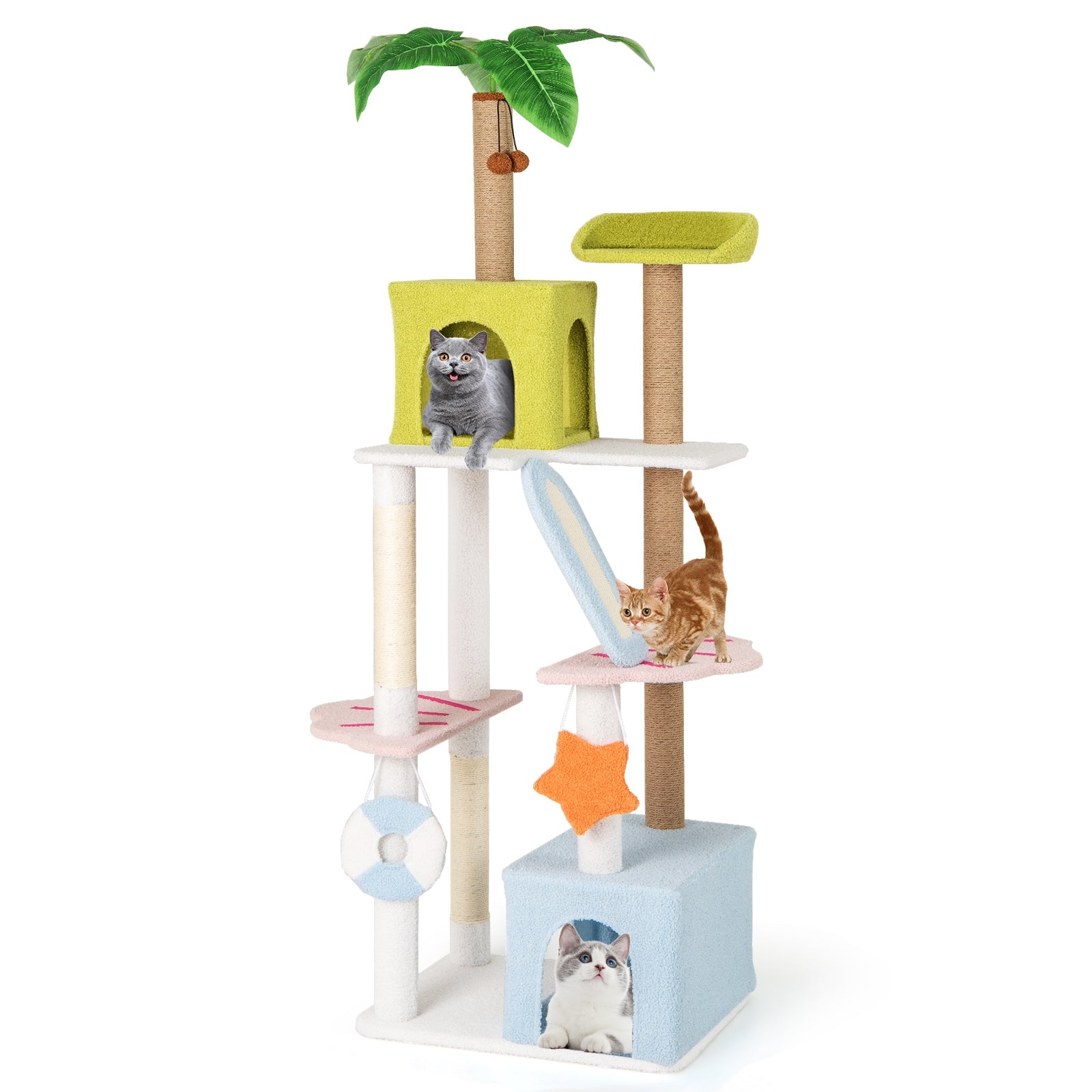 71 Inch Cat Tree Multi-Level Aesthetic Beach-Themed Kitten Tower-Colorful - view 4