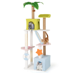 71 Inch Cat Tree Multi-Level Aesthetic Beach-Themed Kitten Tower-Colorful - view 4