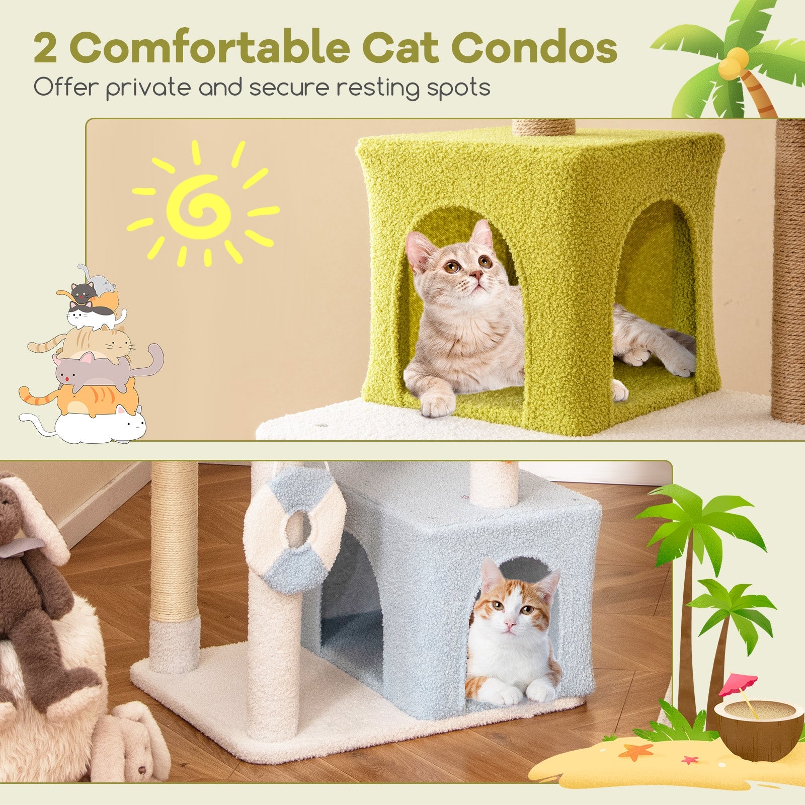71 Inch Cat Tree Multi-Level Aesthetic Beach-Themed Kitten Tower-Colorful - view 6