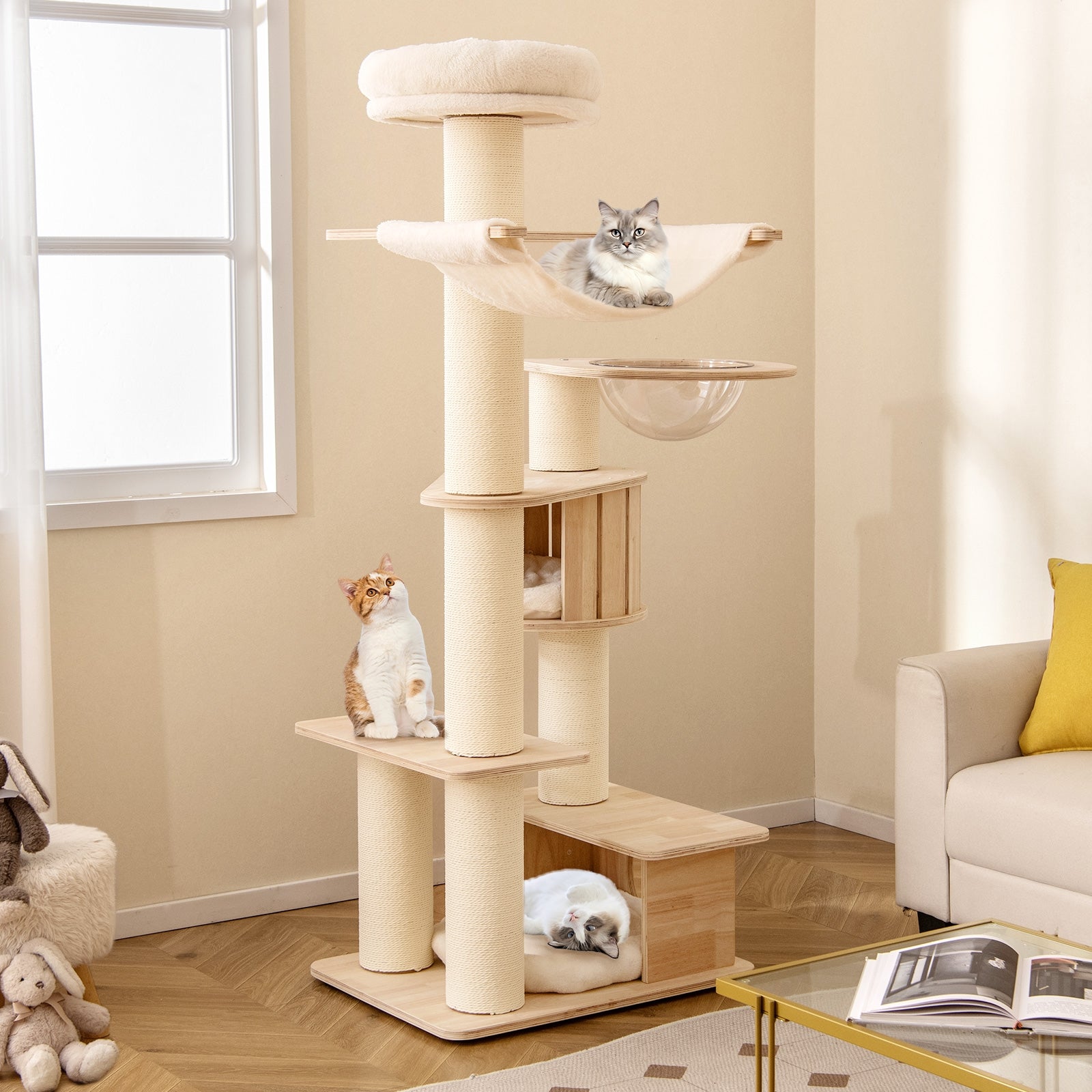 69 Inches Tall Cat Tree with Cozy Top Perch and Washable Plush Cushions - view 2