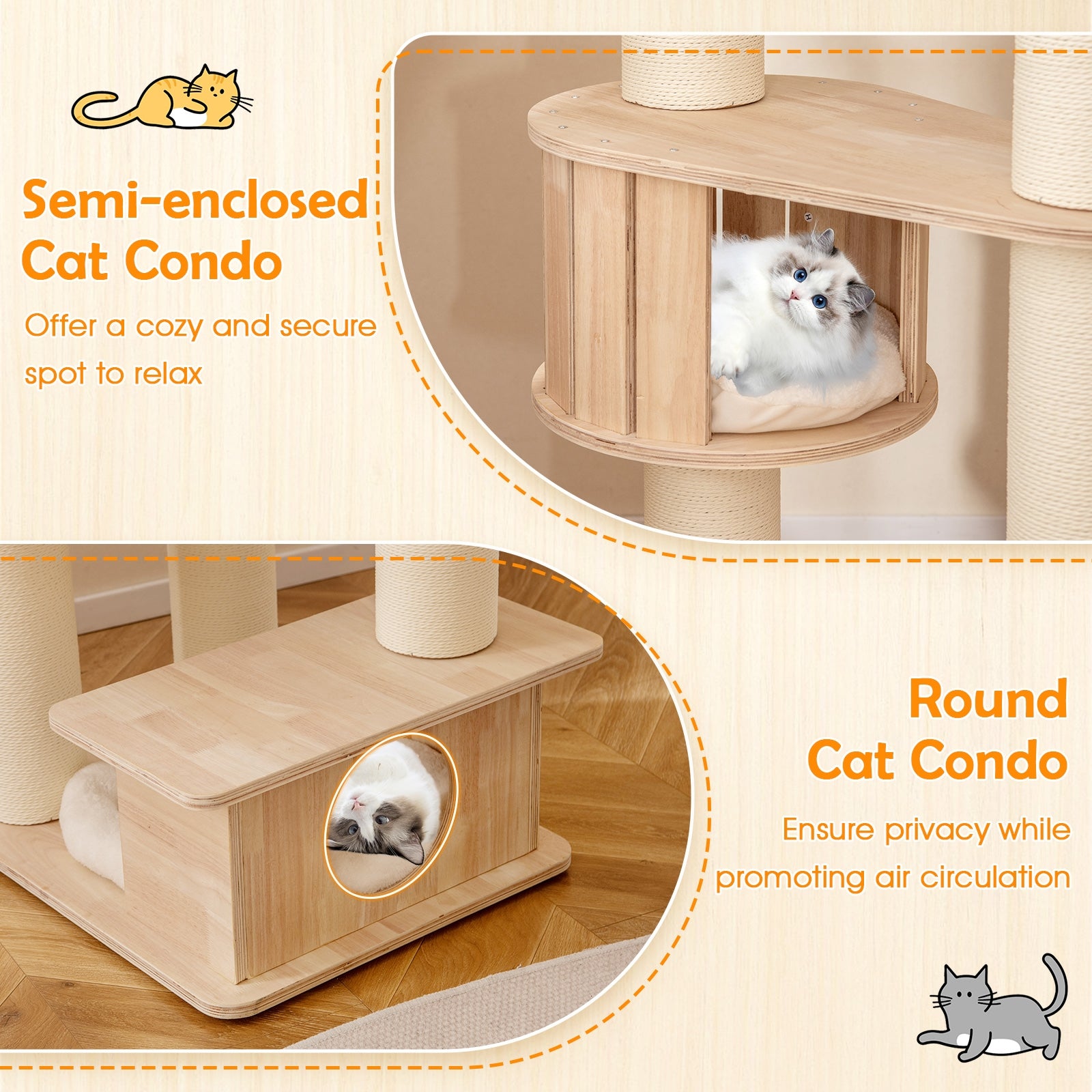 69 Inches Tall Cat Tree with Cozy Top Perch and Washable Plush Cushions - view 6