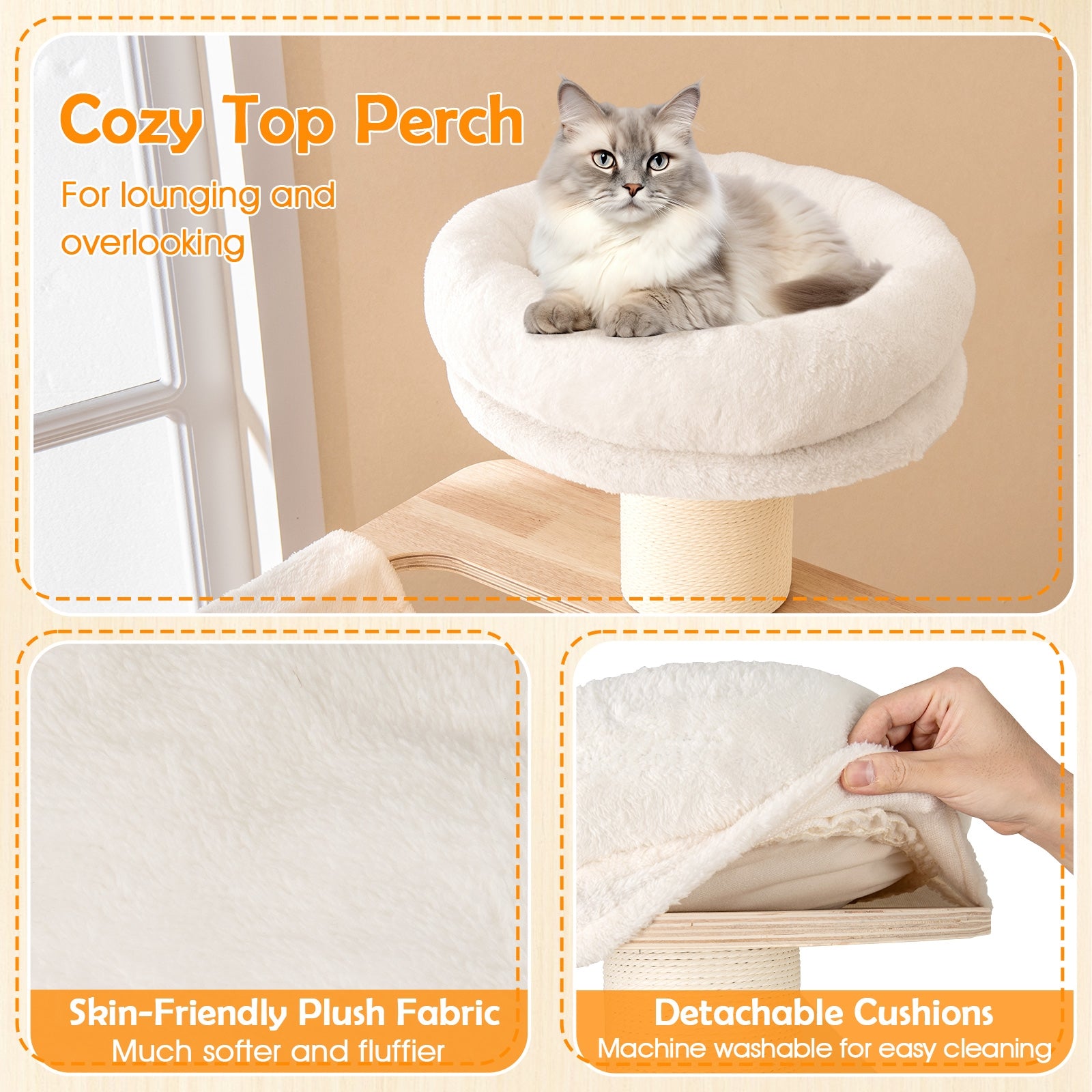 69 Inches Tall Cat Tree with Cozy Top Perch and Washable Plush Cushions - view 7