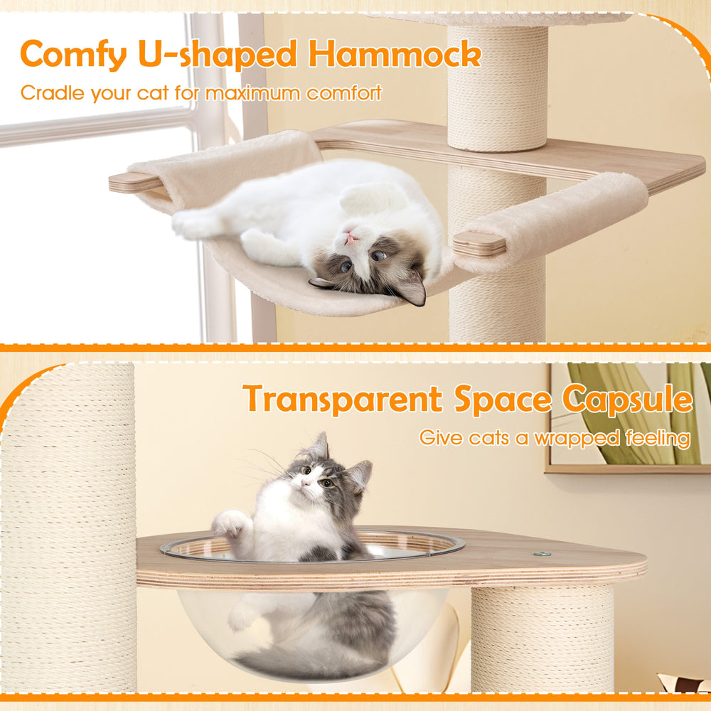 69 Inches Tall Cat Tree with Cozy Top Perch and Washable Plush Cushions - view 8