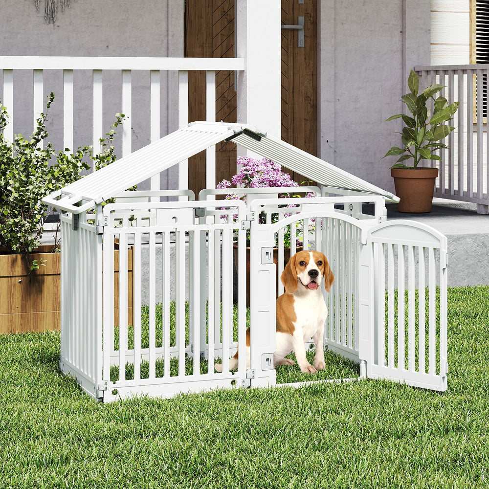 8-Panel Tall Plastic Dog Fence Indoor Outdoor Puppy Pen with Locking Door Pet - view 2
