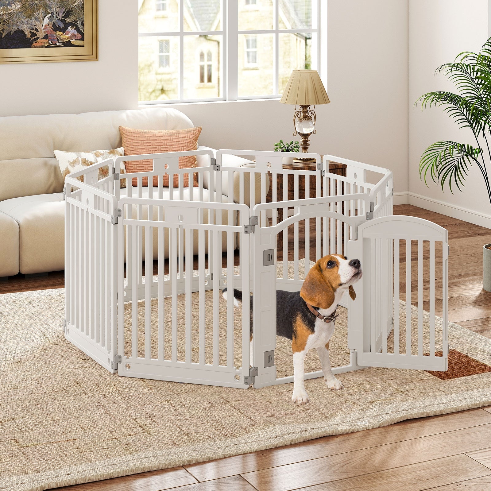 8-Panel Tall Plastic Dog Fence Indoor Outdoor Puppy Pen with Locking Door Pet - view 3