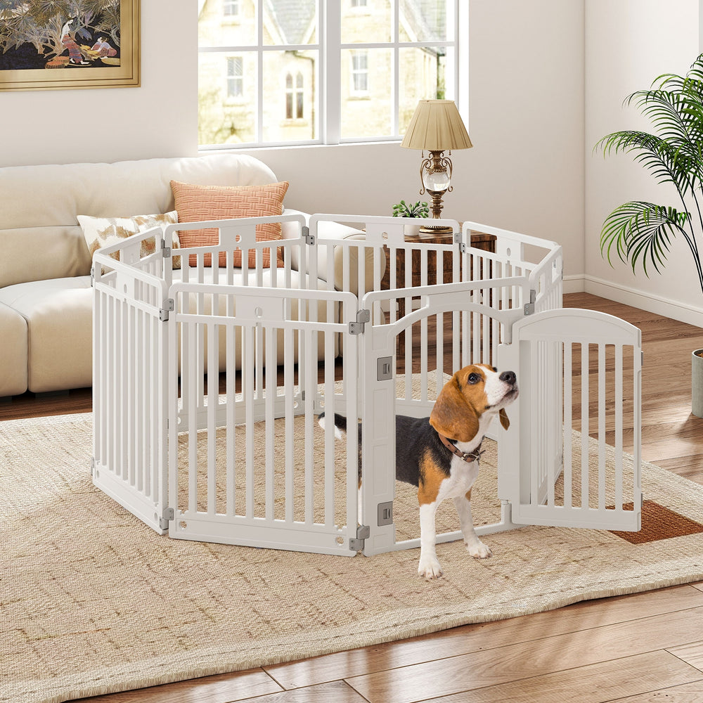8-Panel Tall Plastic Dog Fence Indoor Outdoor Puppy Pen with Locking Door Pet - view 3