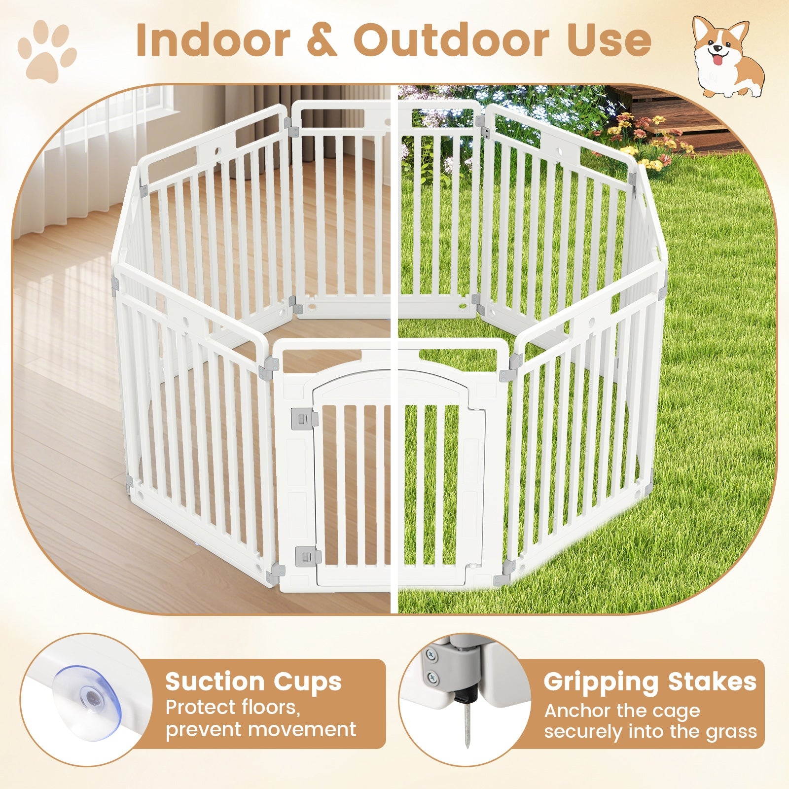 8-Panel Tall Plastic Dog Fence Indoor Outdoor Puppy Pen with Locking Door Pet - view 7