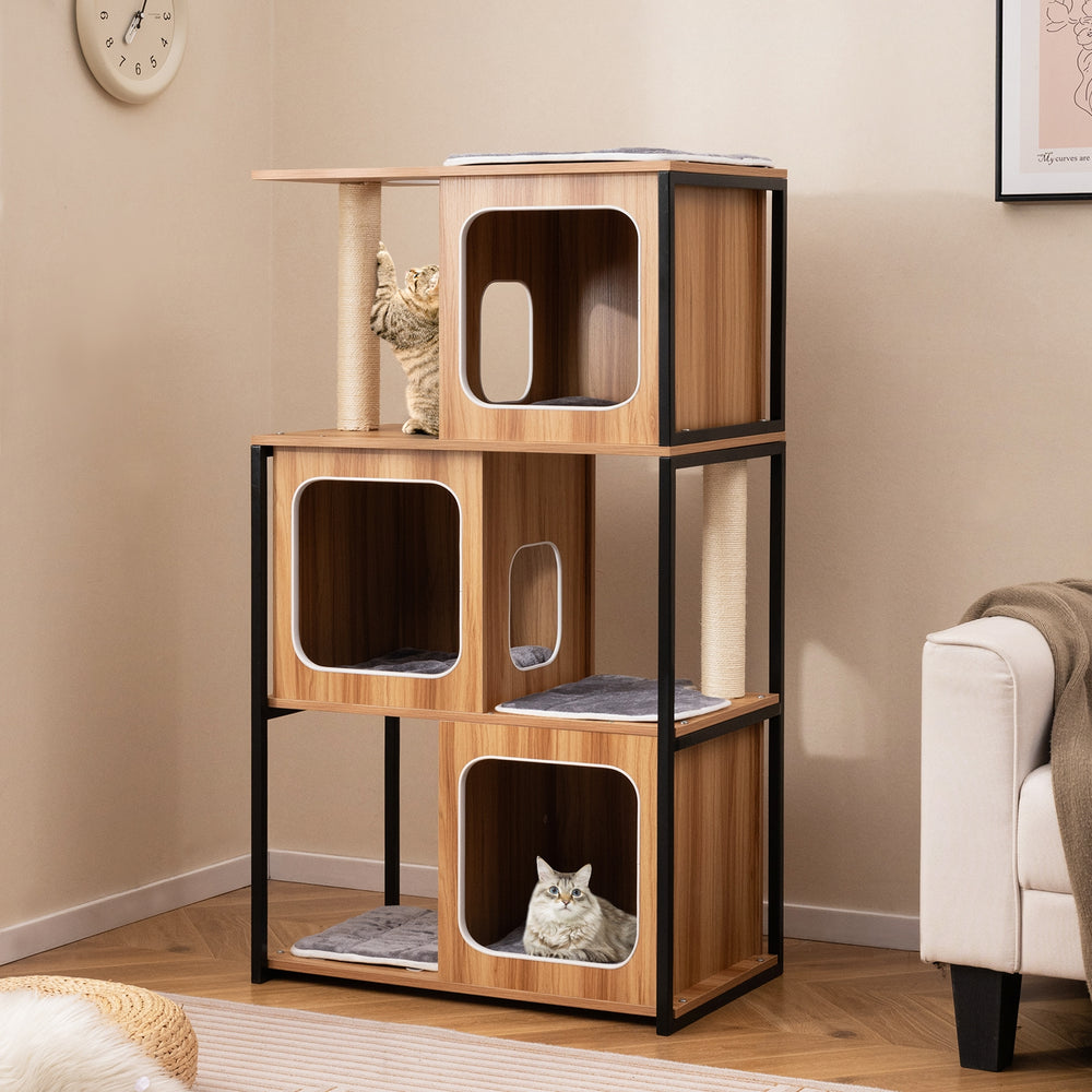 Modern Cat Tree Cat House with Metal Frame and Scratching Posts - view 2