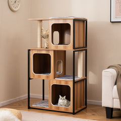 Modern Cat Tree Cat House with Metal Frame and Scratching Posts - view 2