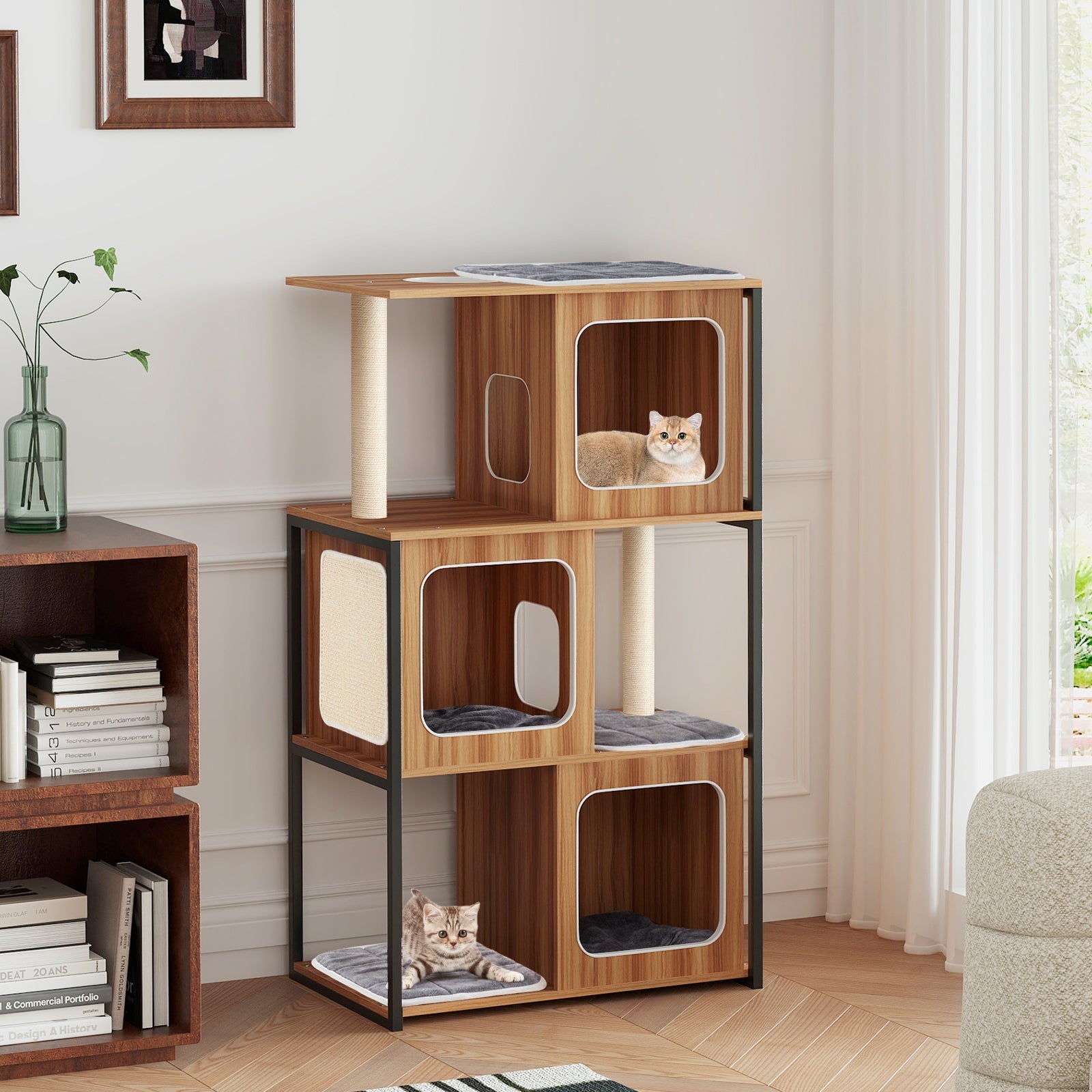 Modern Cat Tree Cat House with Metal Frame and Scratching Posts - view 3