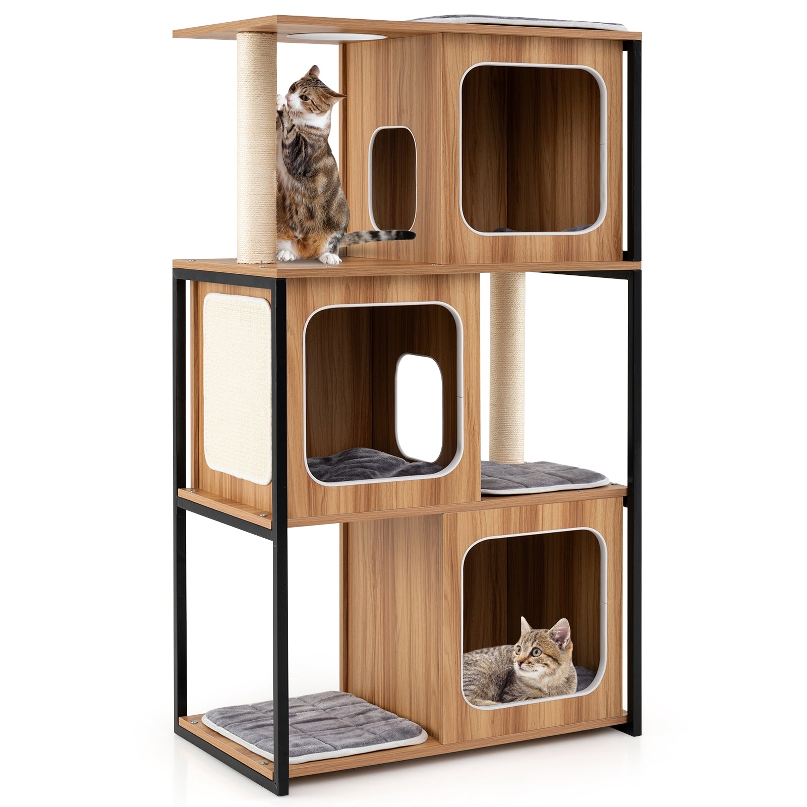 Modern Cat Tree Cat House with Metal Frame and Scratching Posts
