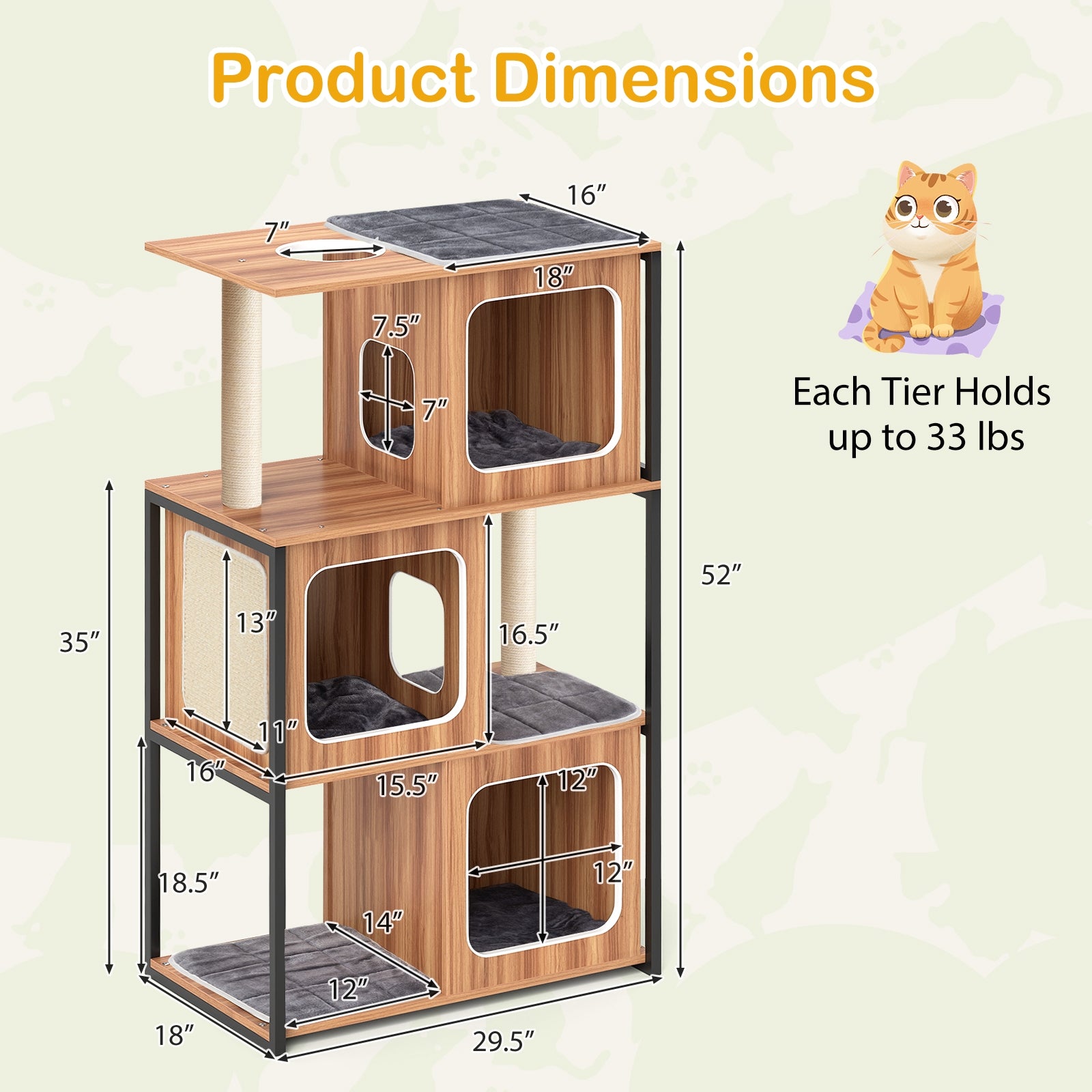 Modern Cat Tree Cat House with Metal Frame and Scratching Posts - view 5