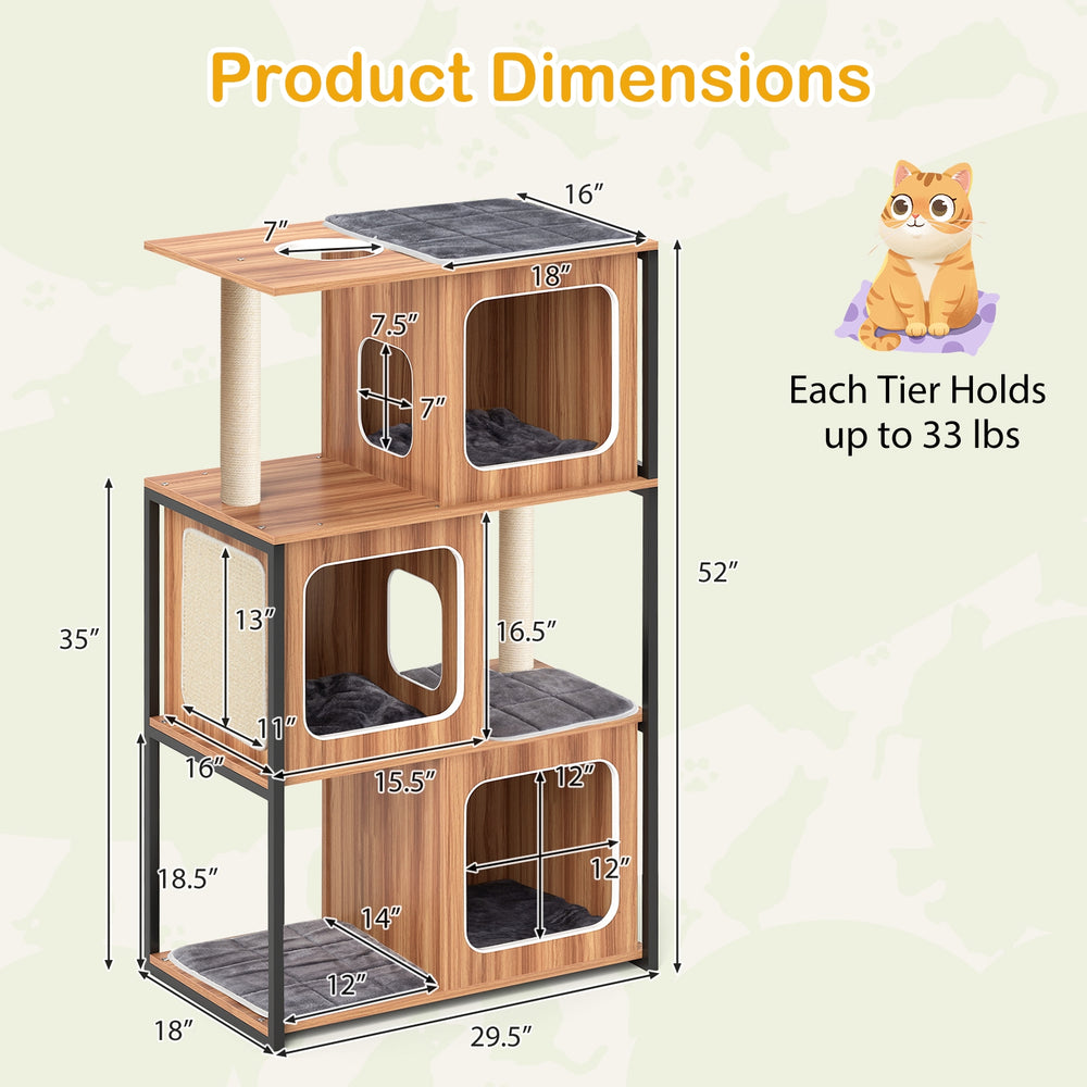 Modern Cat Tree Cat House with Metal Frame and Scratching Posts - view 5