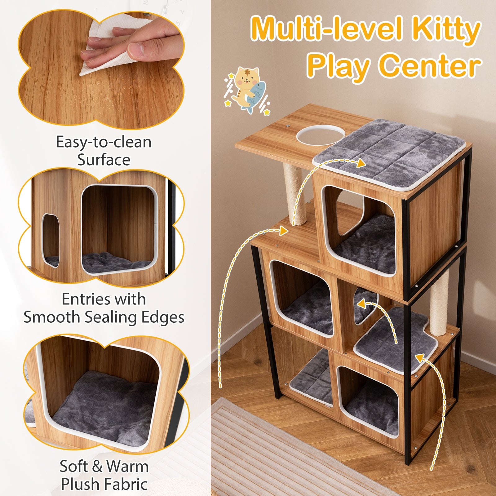 Modern Cat Tree Cat House with Metal Frame and Scratching Posts - view 6