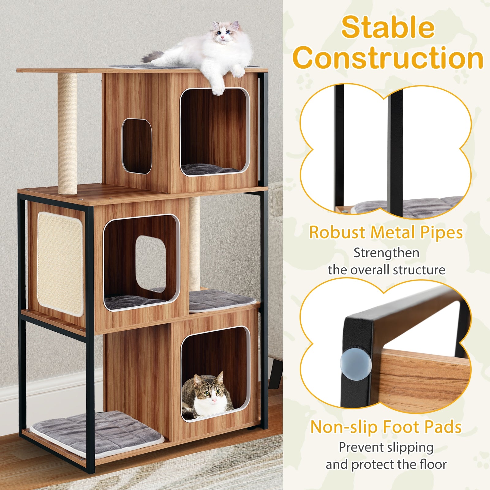 Modern Cat Tree Cat House with Metal Frame and Scratching Posts - view 7