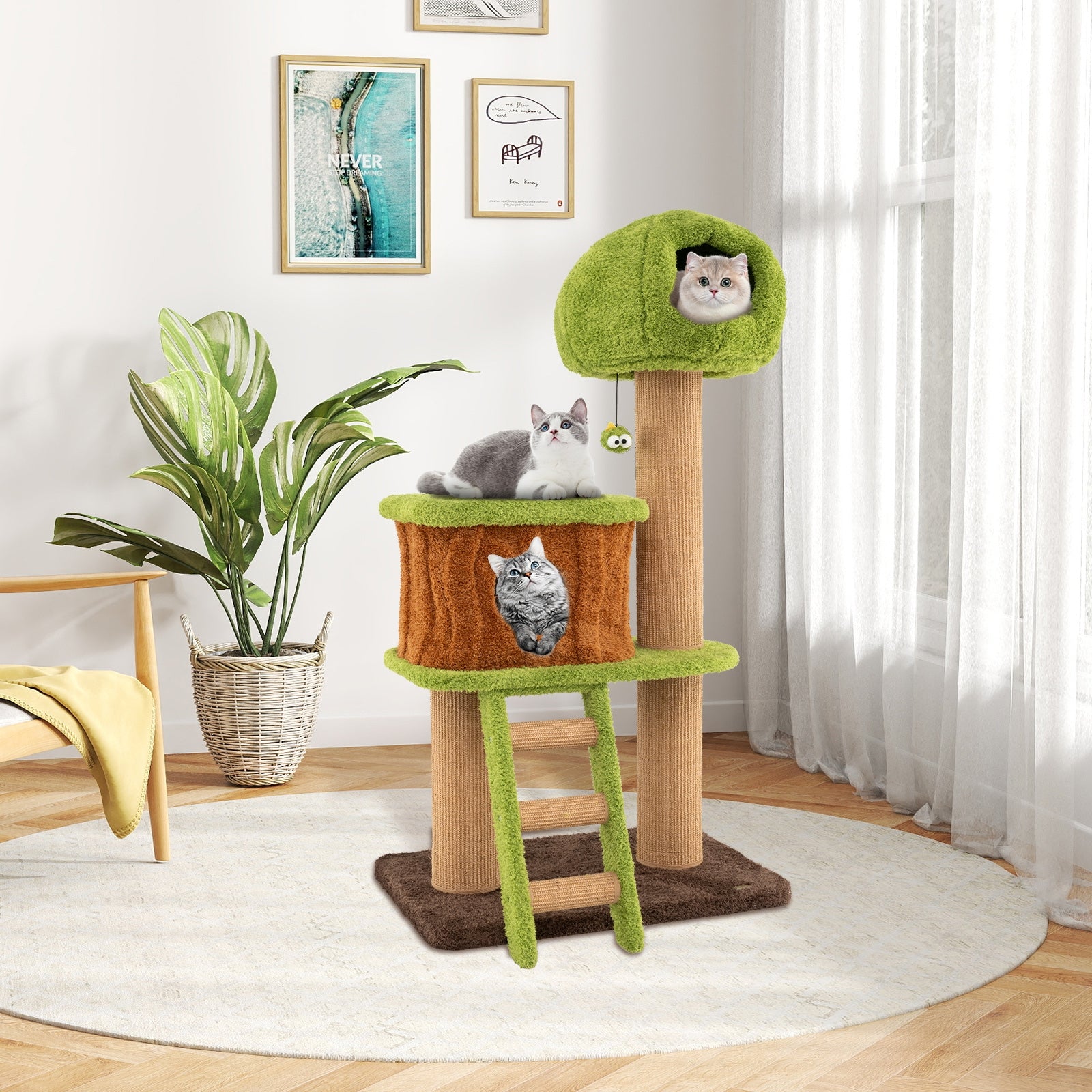 Cute Cat Tree for Indoor Cats with Mushroom-shaped Nest Condo and Climbing - view 2