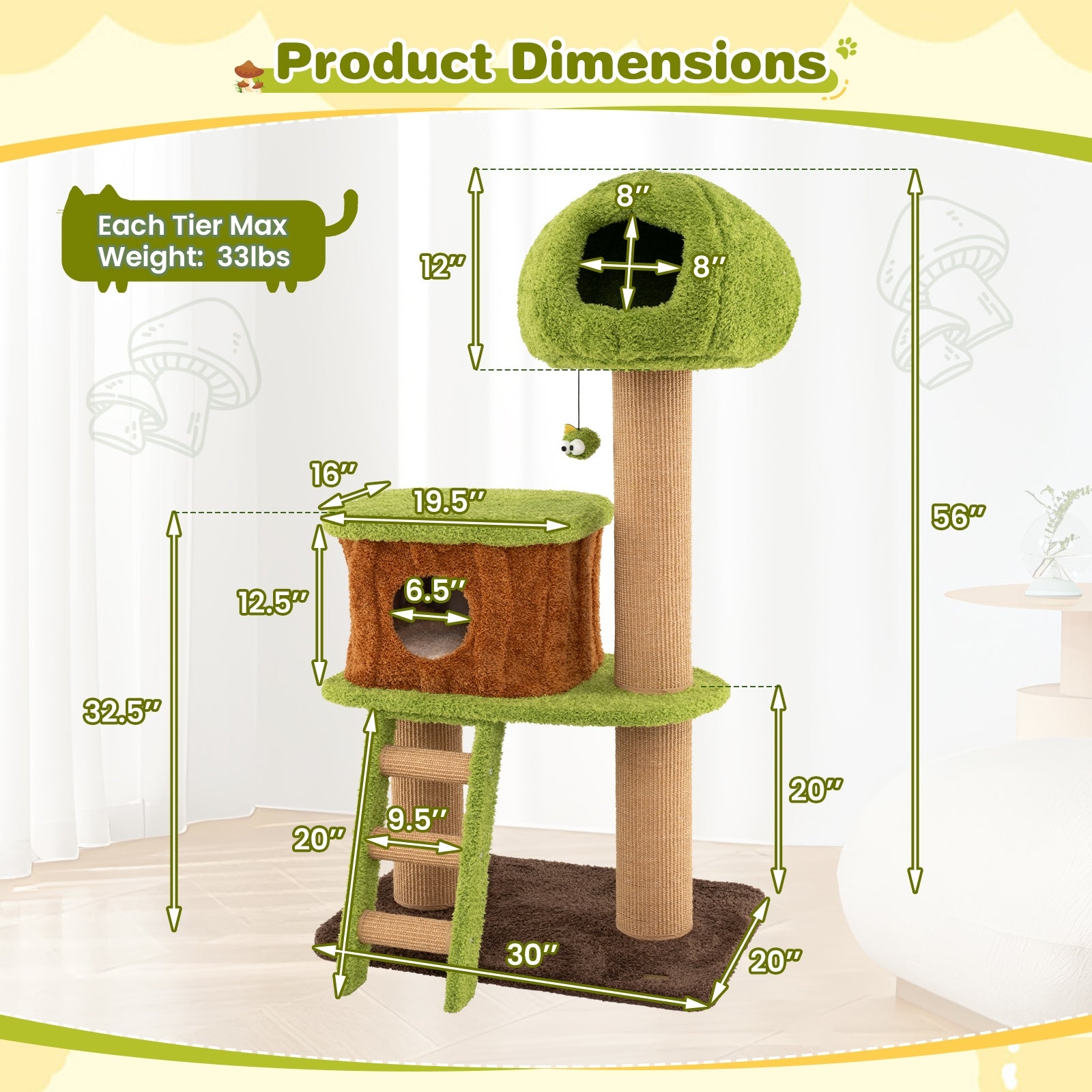 Cute Cat Tree for Indoor Cats with Mushroom-shaped Nest Condo and Climbing - view 5
