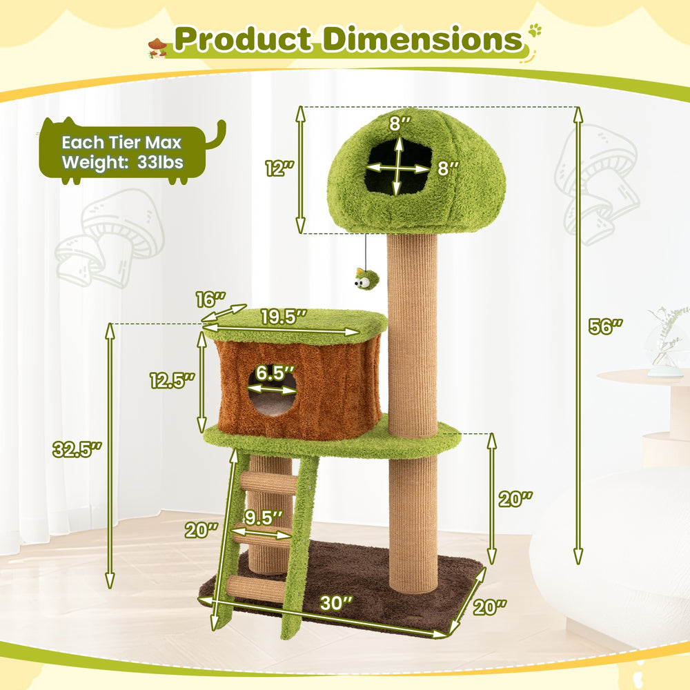 Cute Cat Tree for Indoor Cats with Mushroom-shaped Nest Condo and Climbing - view 5