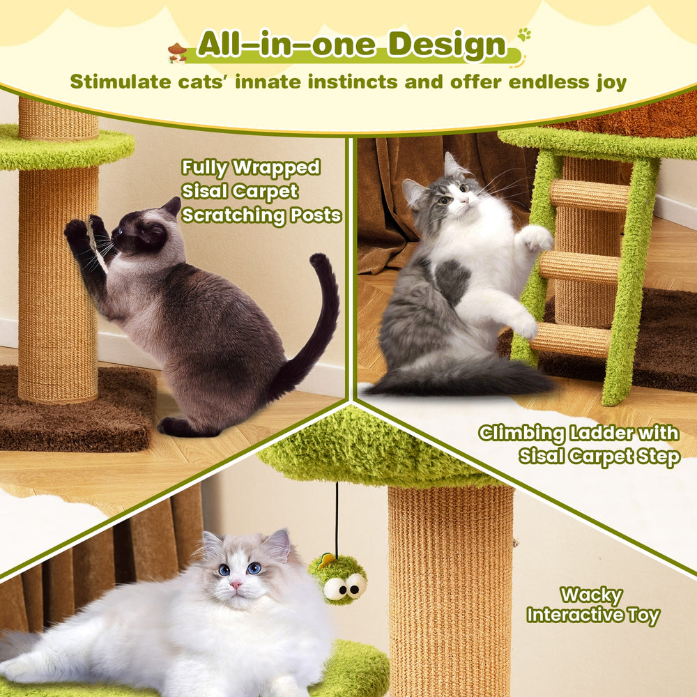 Cute Cat Tree for Indoor Cats with Mushroom-shaped Nest Condo and Climbing - view 8