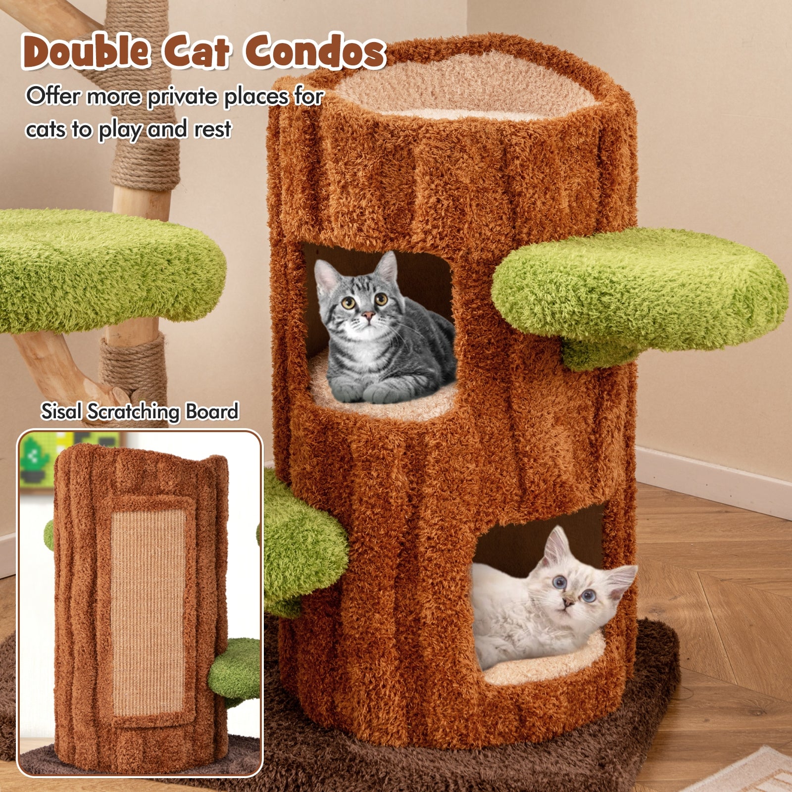 Multi-level Cat Tree with Double Decker Cat House and Sisal Panel - view 6