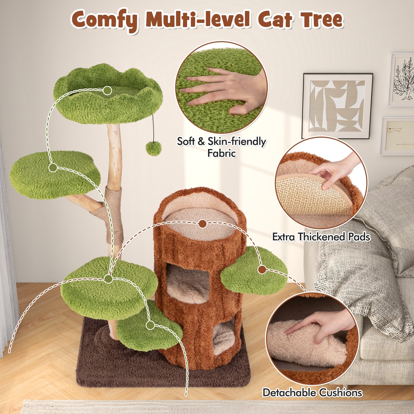 Multi-level Cat Tree with Double Decker Cat House and Sisal Panel - view 7