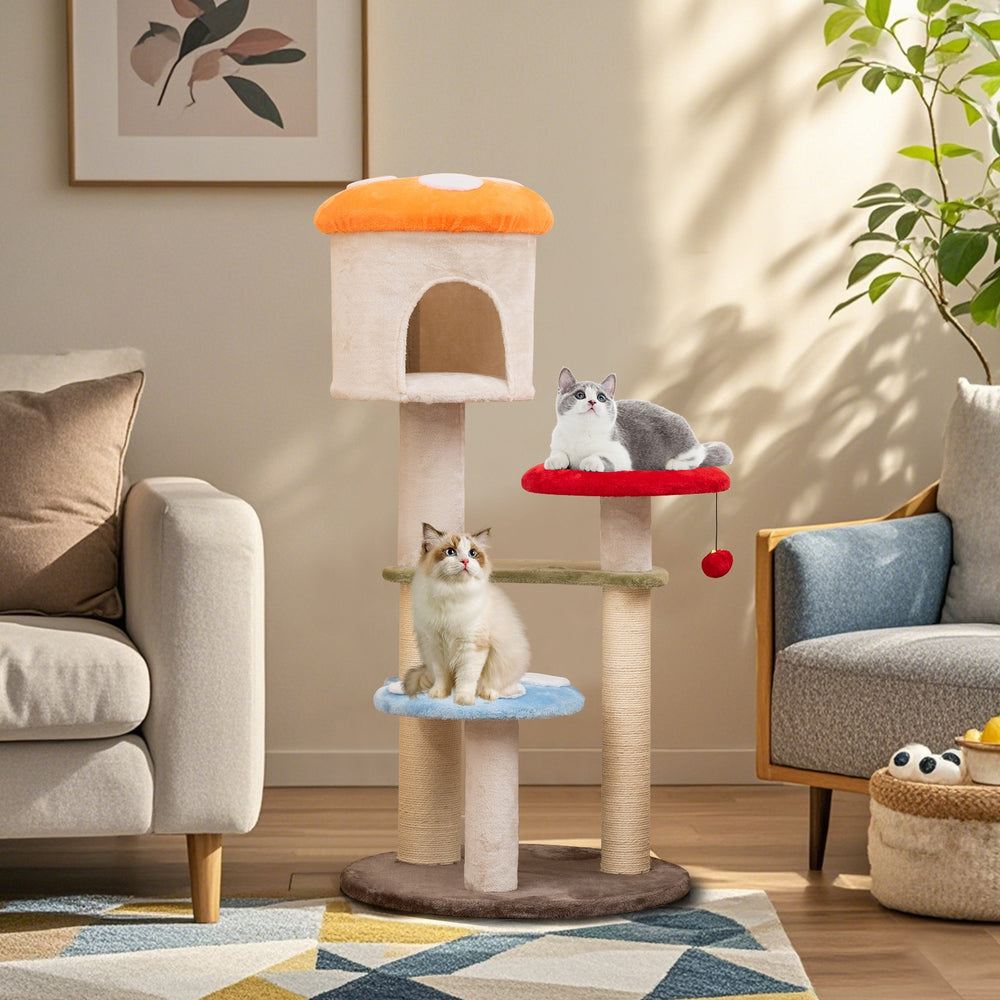 Cute Mushroom Cat Tree with Sisal Scratching Posts Top Condo and Padded - view 2