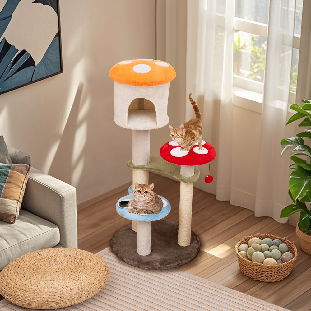 Cute Mushroom Cat Tree with Sisal Scratching Posts Top Condo and Padded - view 3