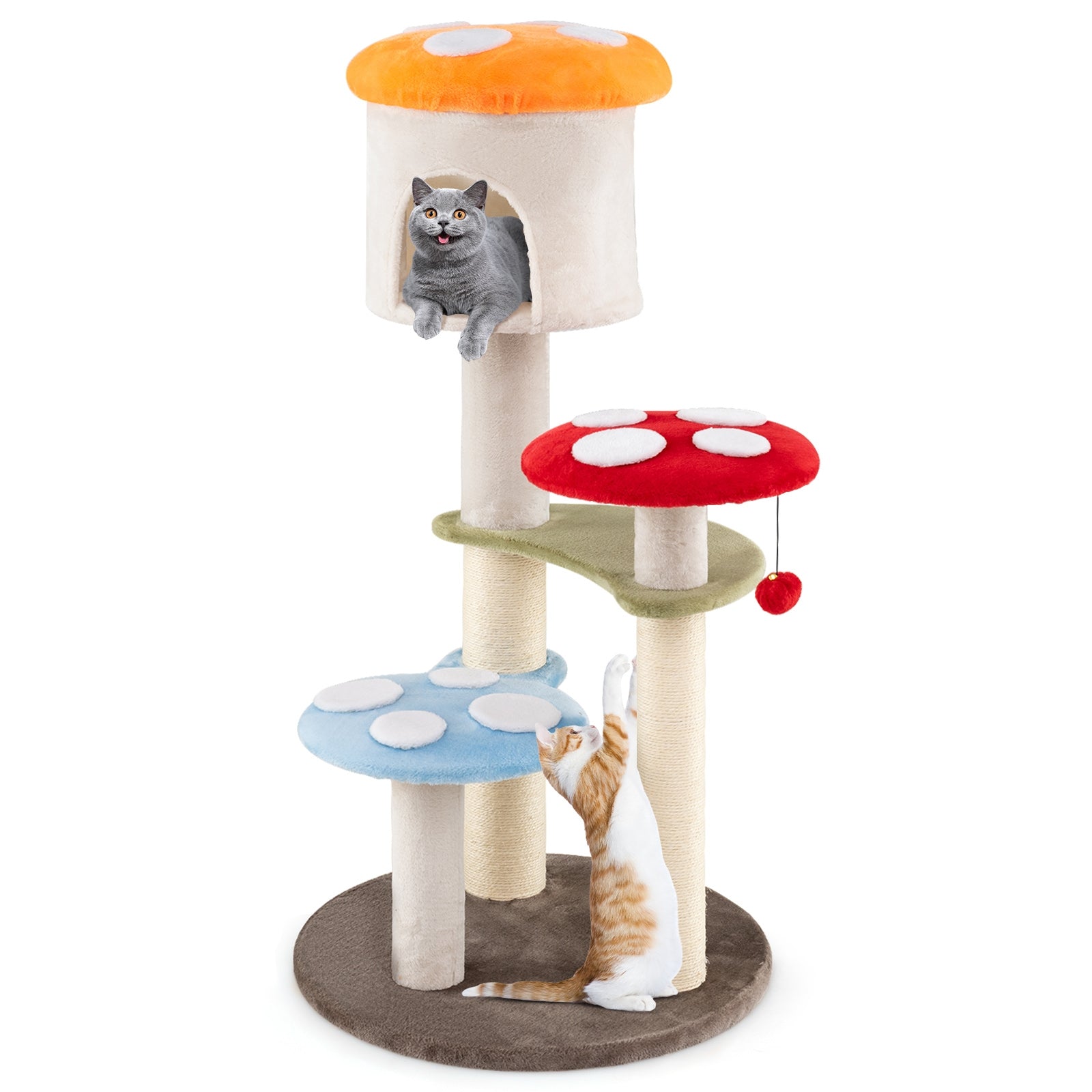 Cute Mushroom Cat Tree with Sisal Scratching Posts Top Condo and Padded