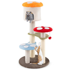 Cute Mushroom Cat Tree with Sisal Scratching Posts Top Condo and Padded