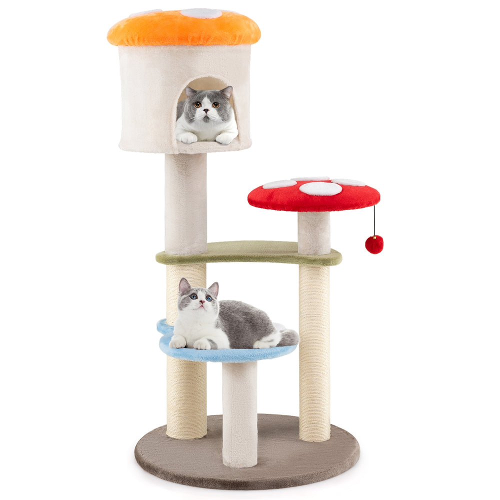 Cute Mushroom Cat Tree with Sisal Scratching Posts Top Condo and Padded - view 4