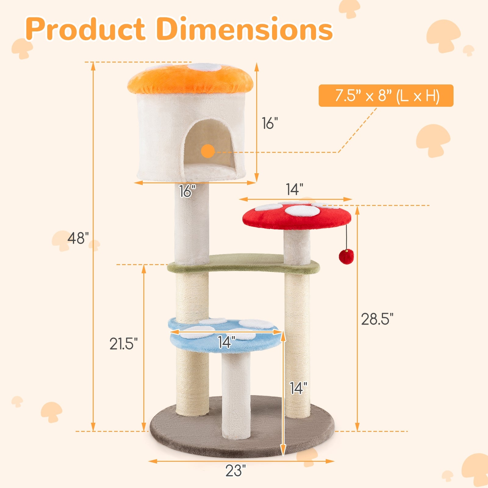 Cute Mushroom Cat Tree with Sisal Scratching Posts Top Condo and Padded - view 5