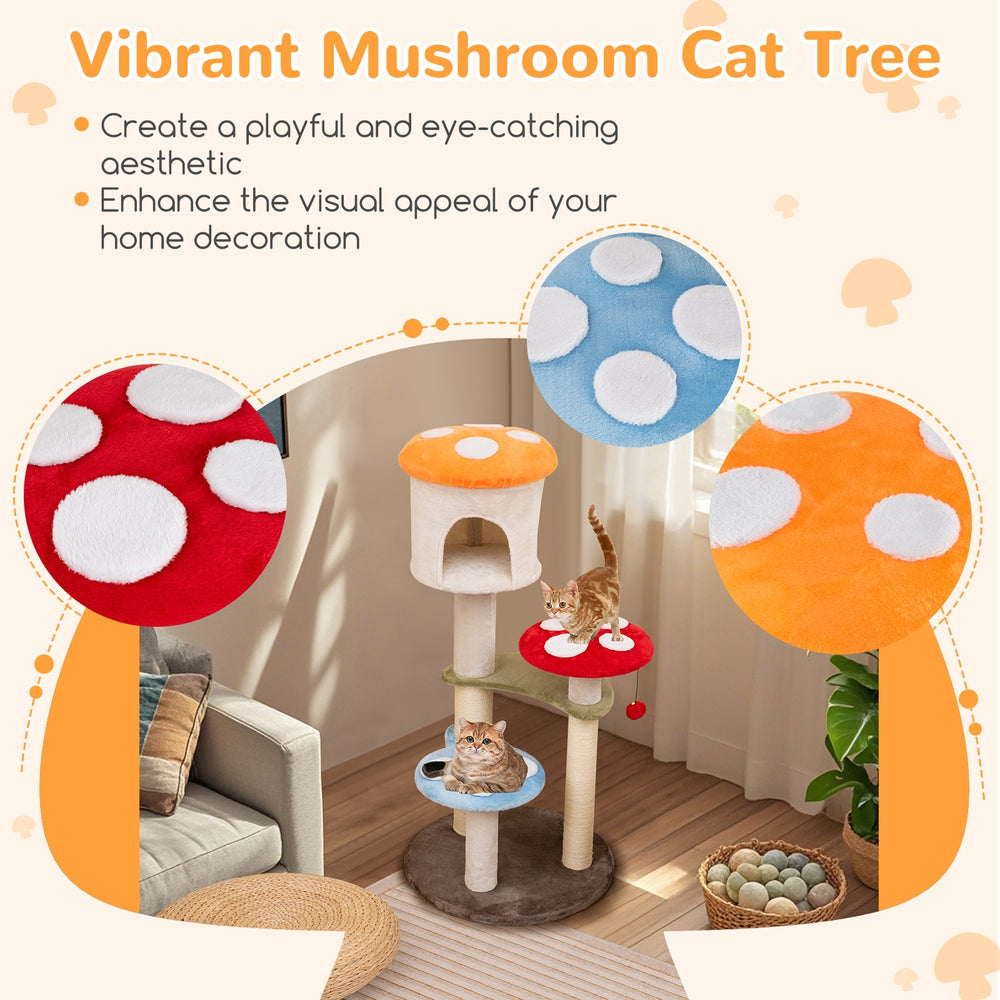 Cute Mushroom Cat Tree with Sisal Scratching Posts Top Condo and Padded - view 6