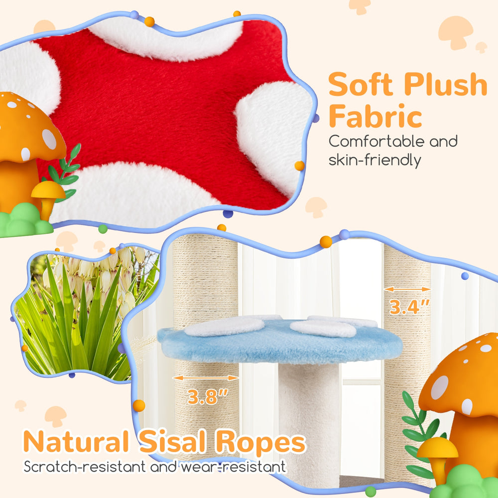 Cute Mushroom Cat Tree with Sisal Scratching Posts Top Condo and Padded - view 8