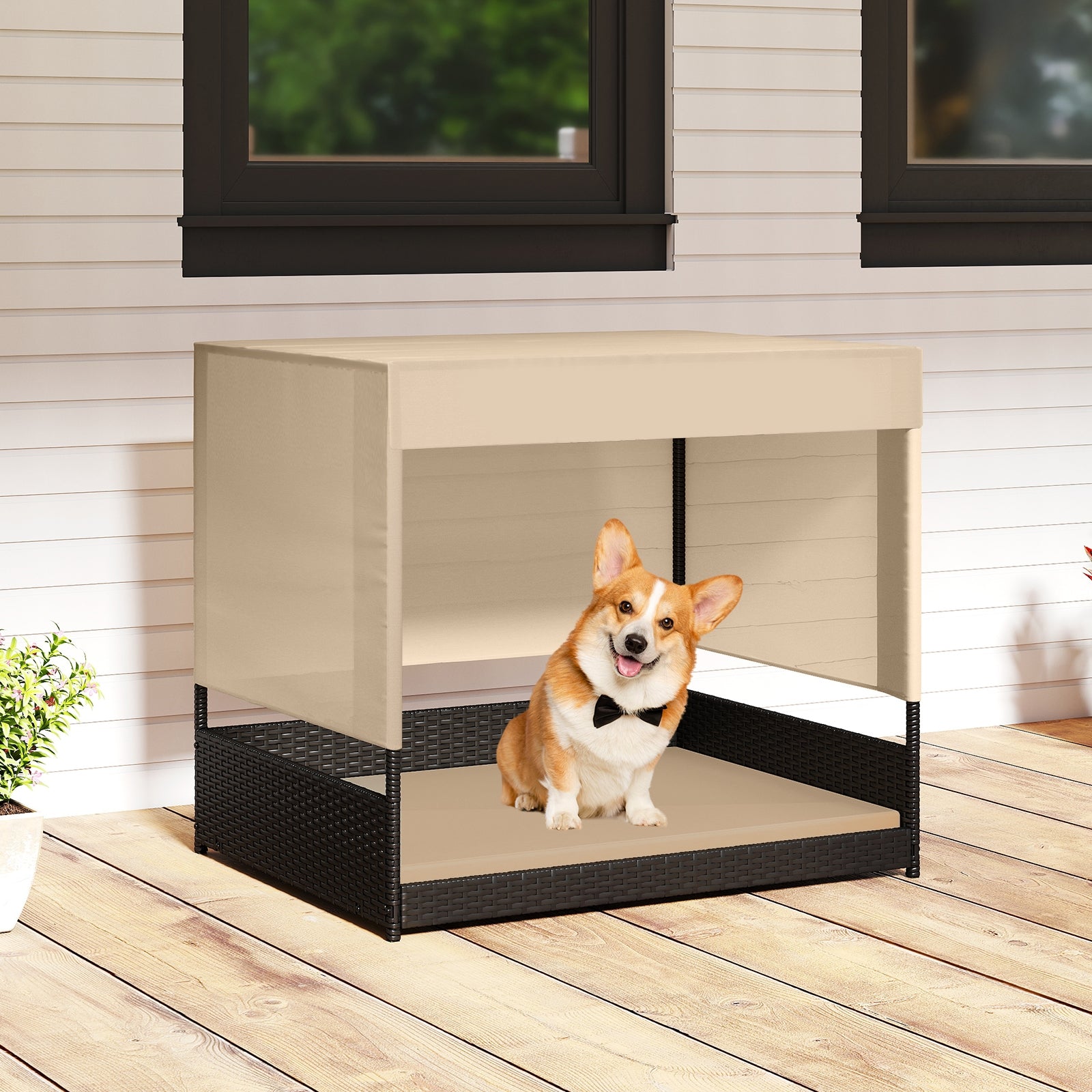 Elevated Wicker Dog House for Small to Medium Breeds - view 3