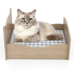 Elevated Pet Bed Frame with Rails and Cute Headboards Cat House