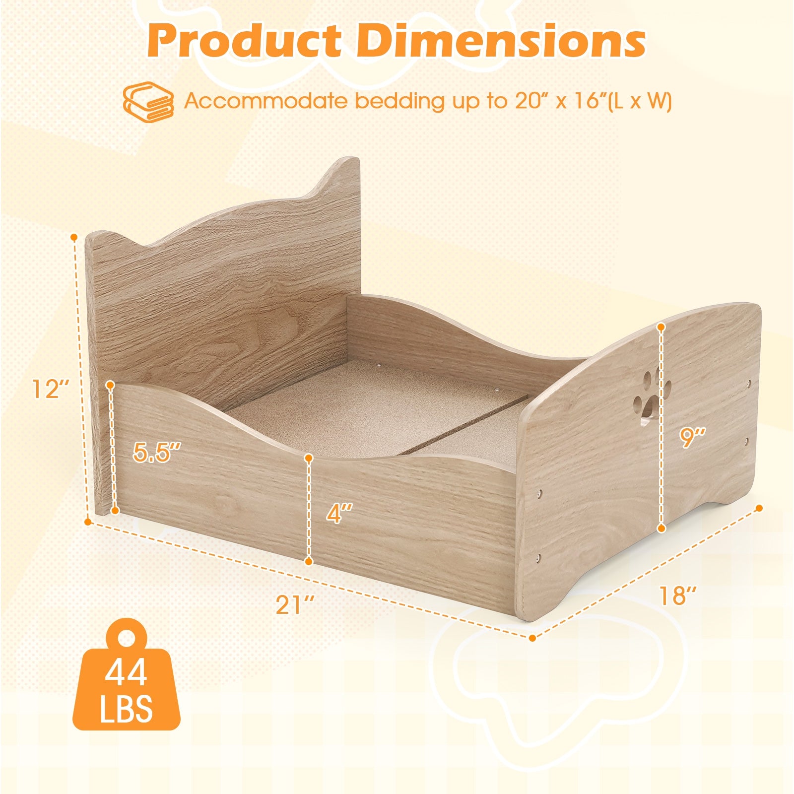 Elevated Pet Bed Frame with Rails and Cute Headboards Cat House - view 5