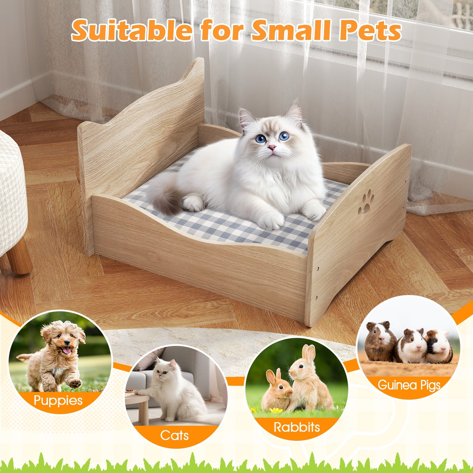 Elevated Pet Bed Frame with Rails and Cute Headboards Cat House - view 8