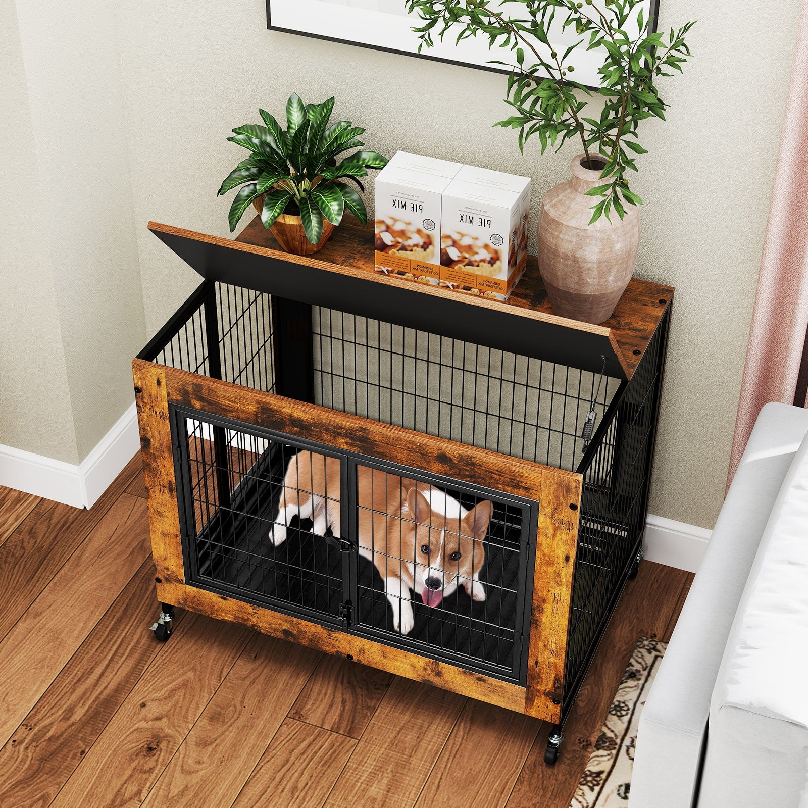 Industrial Dog Kennel with Flip-up Top 3 Lockable Doors and Removable Tray - view 3