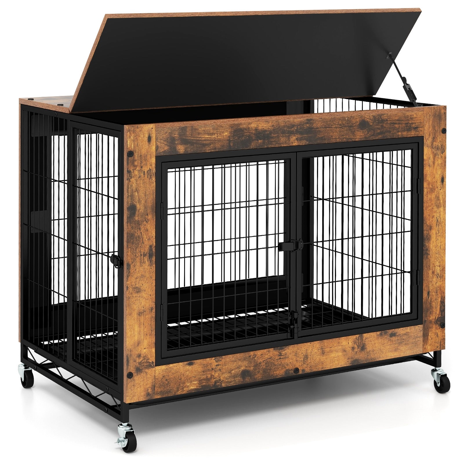 Industrial Dog Kennel with Flip-up Top 3 Lockable Doors and Removable Tray