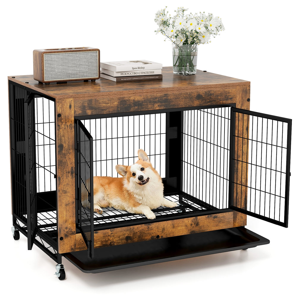 Industrial Dog Kennel with Flip-up Top 3 Lockable Doors and Removable Tray - view 4