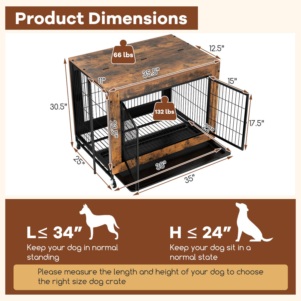 Industrial Dog Kennel with Flip-up Top 3 Lockable Doors and Removable Tray - view 5