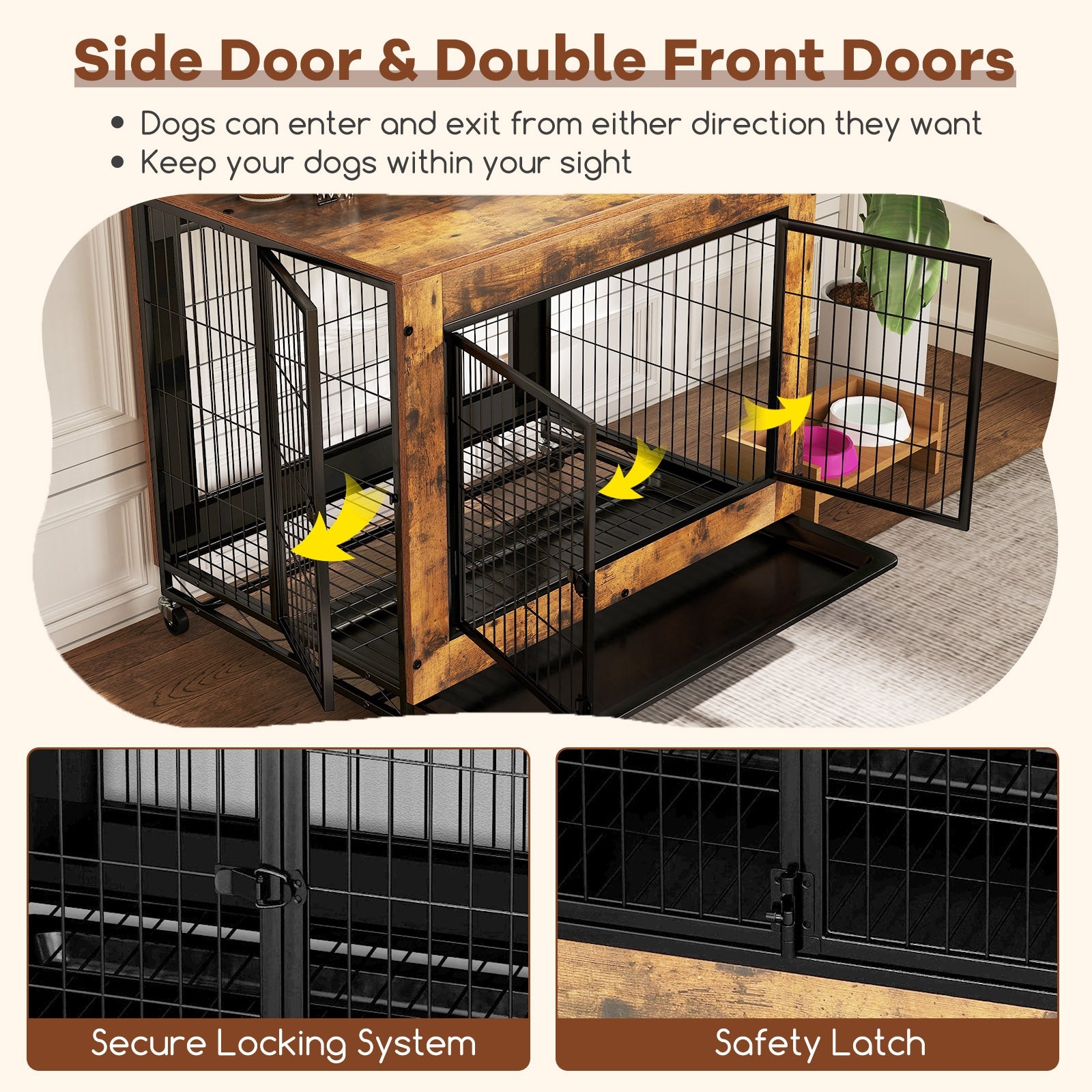 Industrial Dog Kennel with Flip-up Top 3 Lockable Doors and Removable Tray - view 7