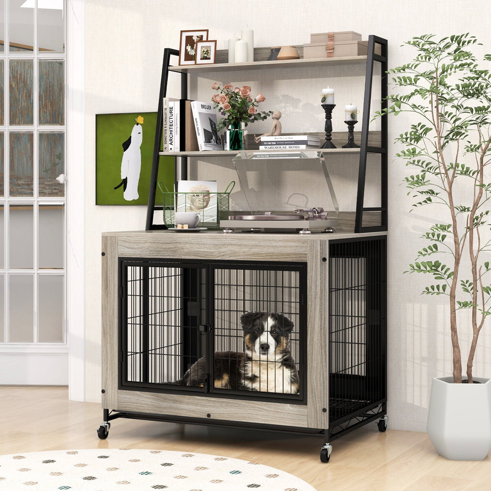 Industrial Dog Kennel Dog Crate Furniture with Storage Shelves - view 2