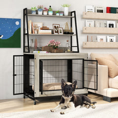 Industrial Dog Kennel Dog Crate Furniture with Storage Shelves - view 3